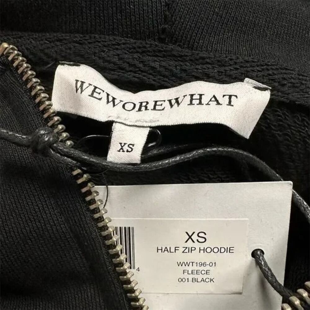 NWT WeWoreWhat Cropped Half Zip Fleece Cotton Hoodie Long Sleeve XS Black #4296 - Picture 9 of 15